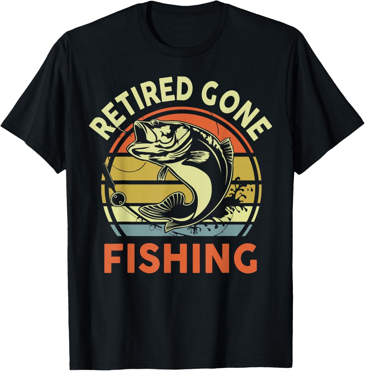 Retired Gone Fishing Bass Fish Grandpa 2025 Retirement Gift T-Shirt - T-Shirt | Black