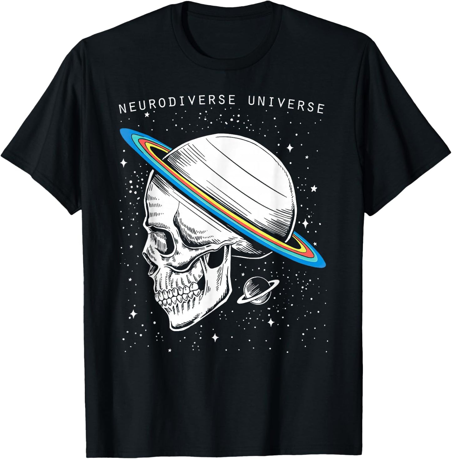 Neurodiverse Universe Skull Neurodiversity Autism Awareness T-Shirt - T-Shirt | Black