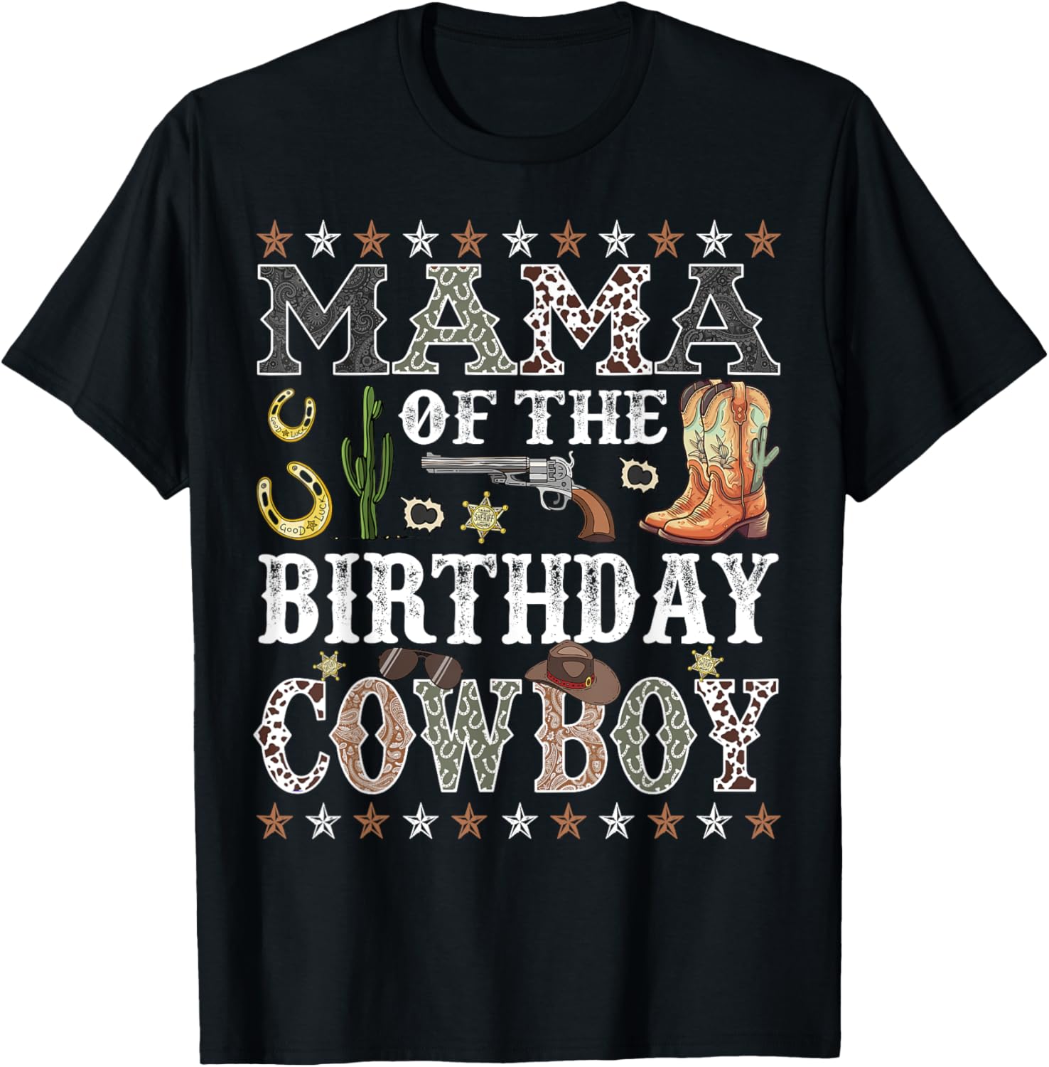 Mama Of The Birthday Cowboy Rodeo Mama T-Shirt - T-Shirt | Black