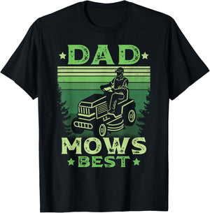 Father Mows Best Fathers Day Mowing Dad Riding Mower Vintage T-Shirt - T-Shirt | Black