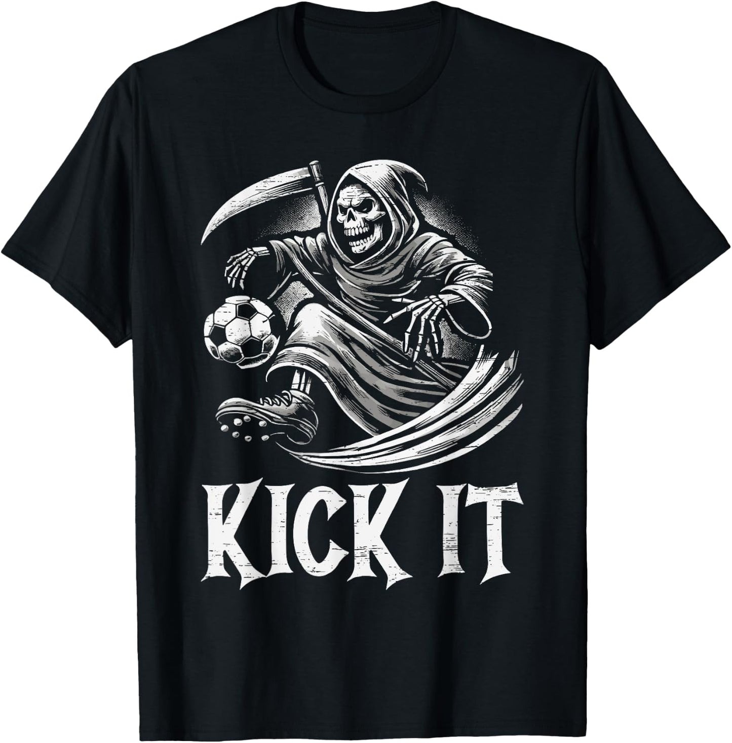 Kick It Grim Reaper Playing Soccer T-Shirt - T-Shirt | Black