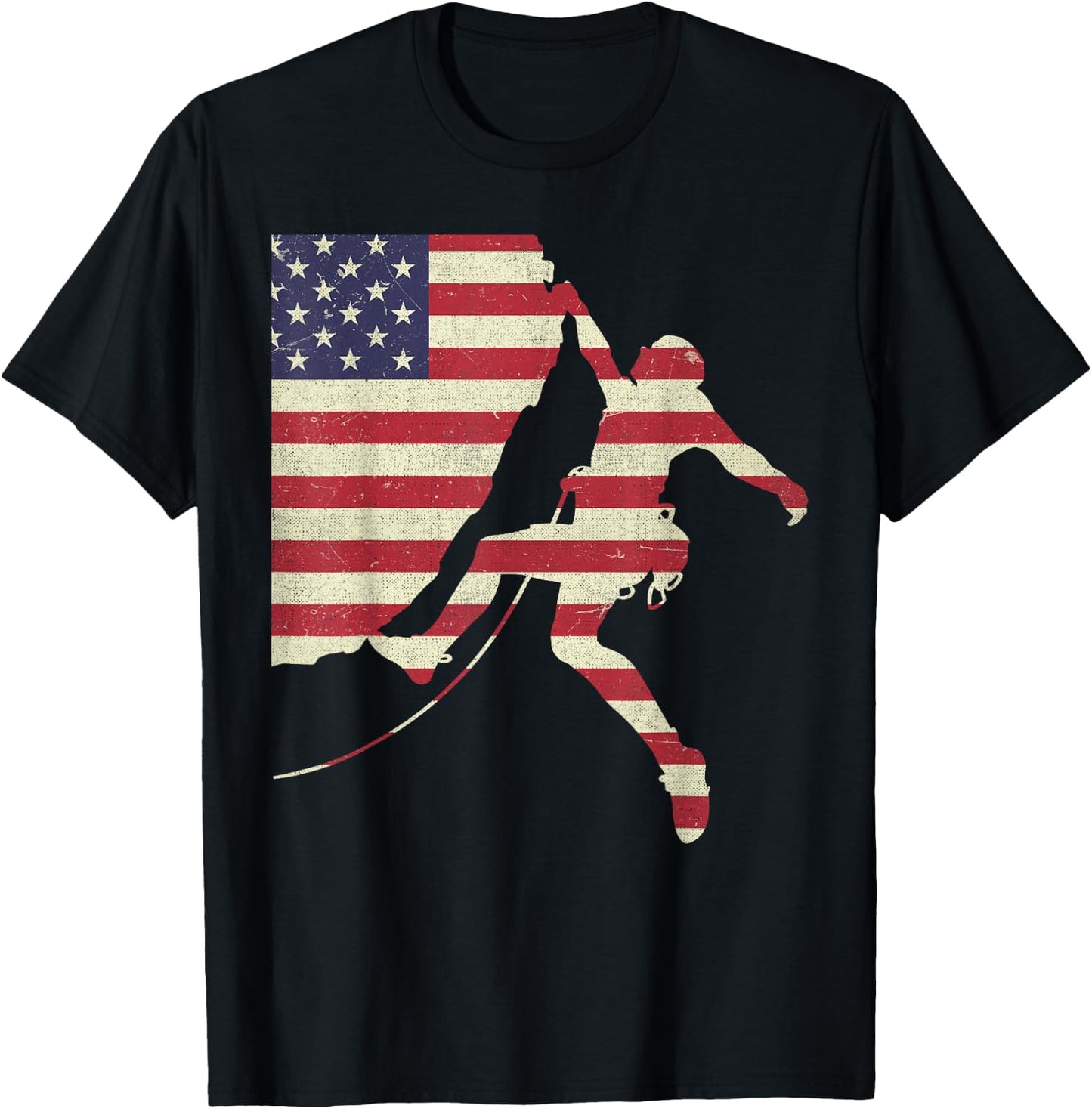 Patriotic 4th of July American USA Flag Rock Climbing T-Shirt - T-Shirt | Black