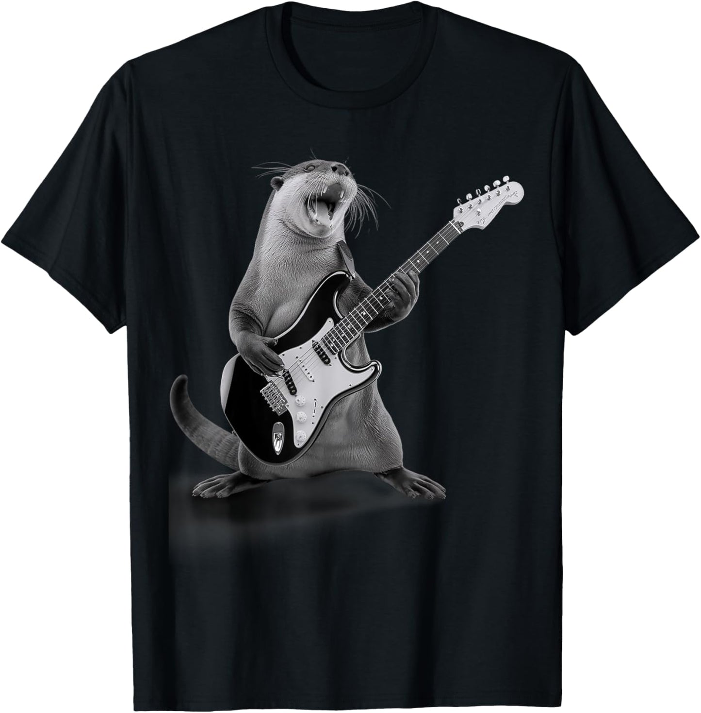Otter Playing Guitar Rock Star Funny Gifts Women Kid T-Shirt - T-Shirt | Black