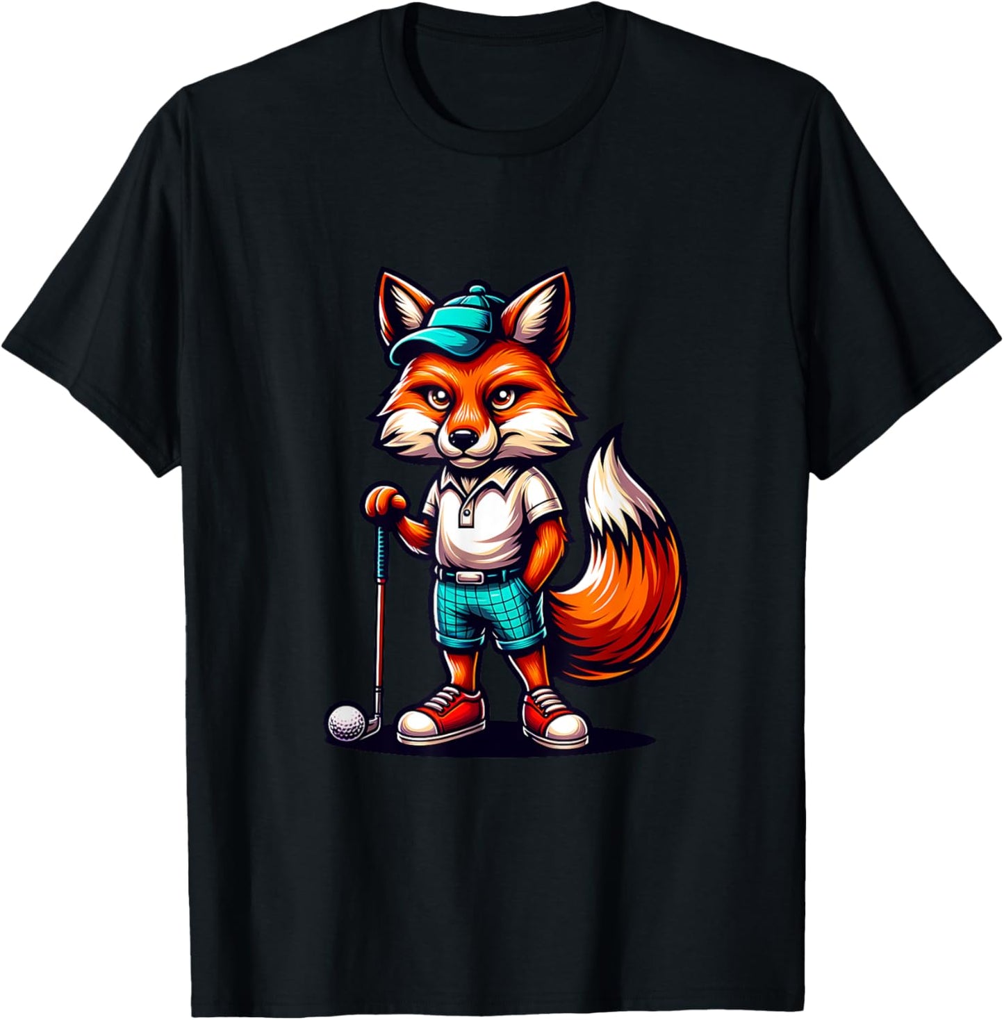 Golf Fox Playful Fox With Golf Gear T-Shirt - T-Shirt | Black