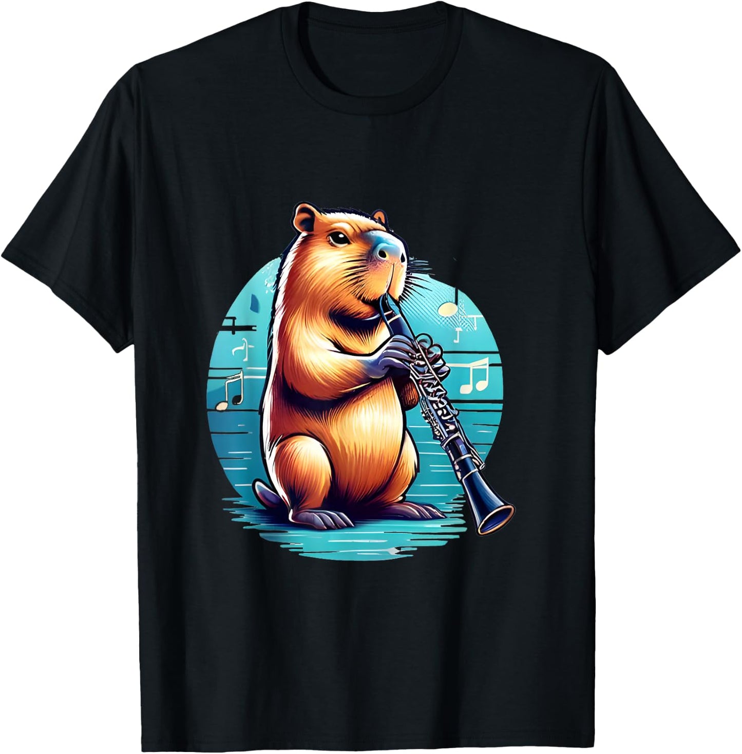 Funny Capybara Playing Clarinet Player Musician Clarinet T-Shirt - T-Shirt | Black