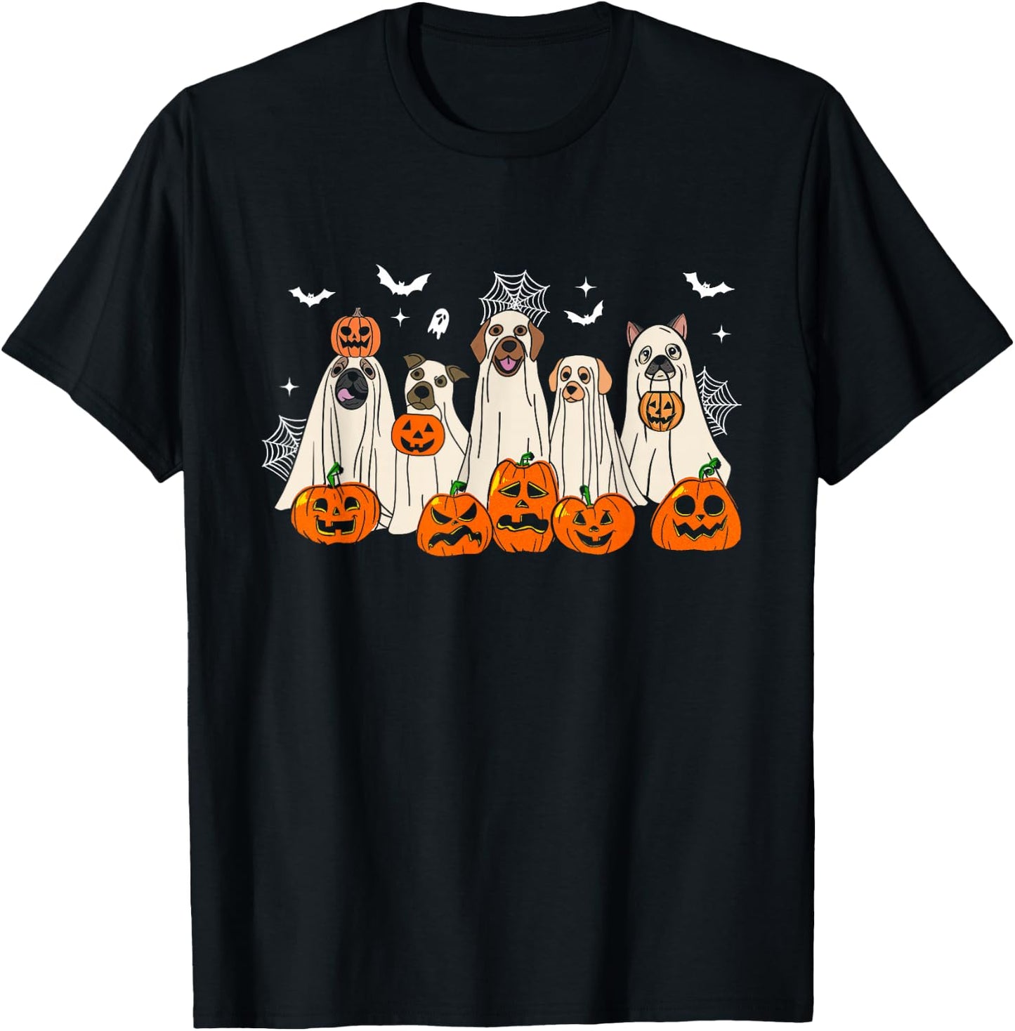 Cute Halloween Ghost Dogs Funny Dog Lovers Men Women T-Shirt - T-Shirt | Black