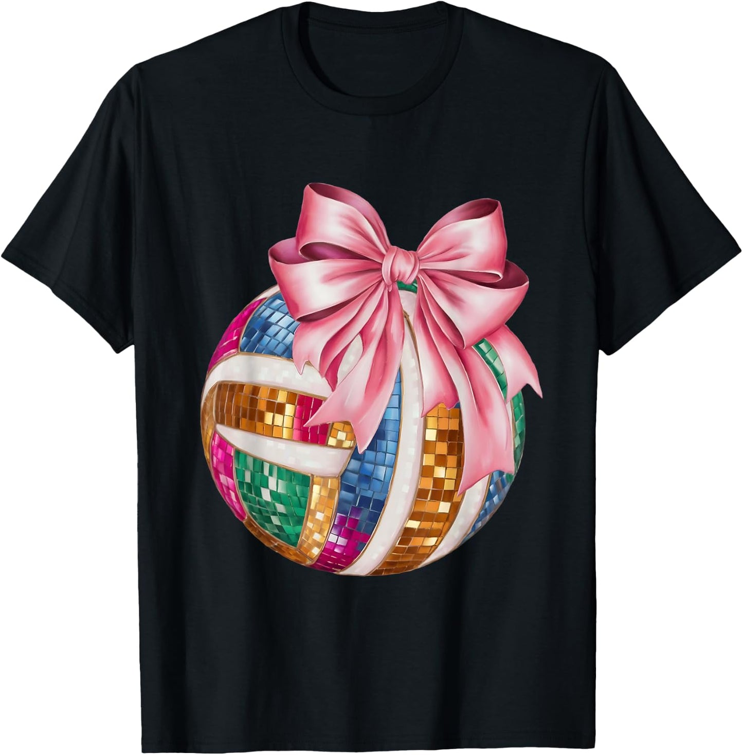 Pink Coquette Bow Disco Volleyball Player Game Day Mom Women T-Shirt - T-Shirt | Black