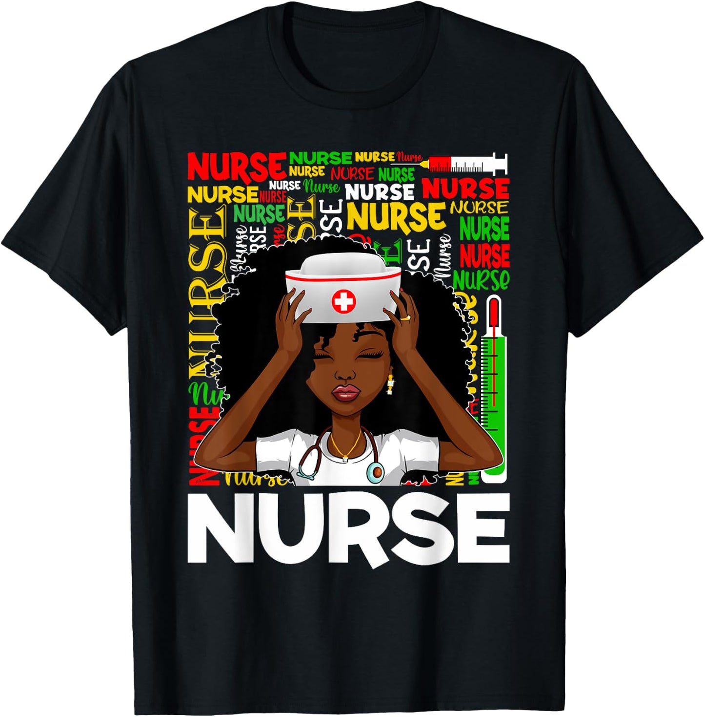 Black Nurse Afro Woman Melanin Girl Black History Juneteenth T-Shirt - T-Shirt | Black