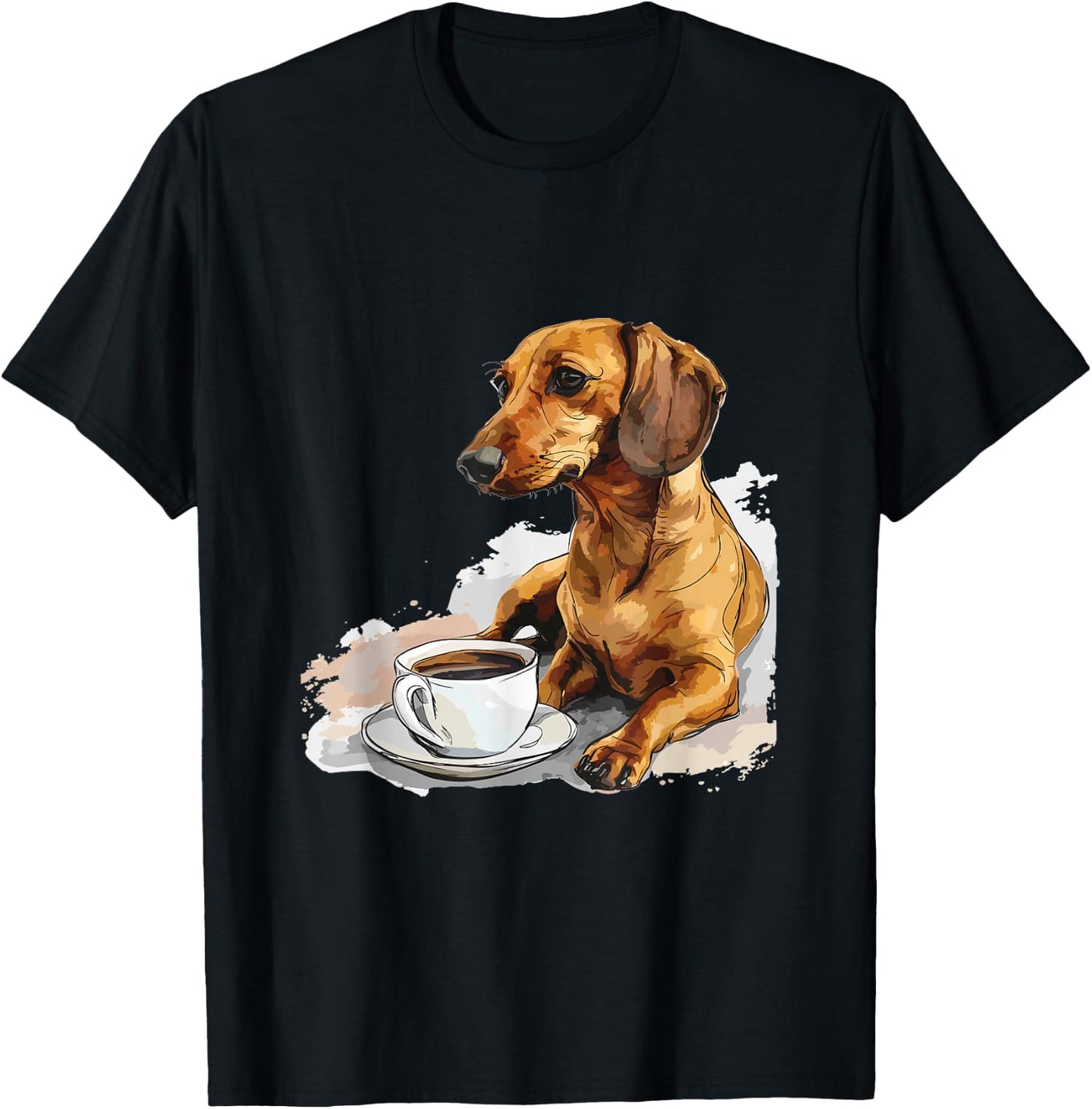 Cute Dachshund Doxie with a Cup of Coffee Wiener T-Shirt - T-Shirt | Black