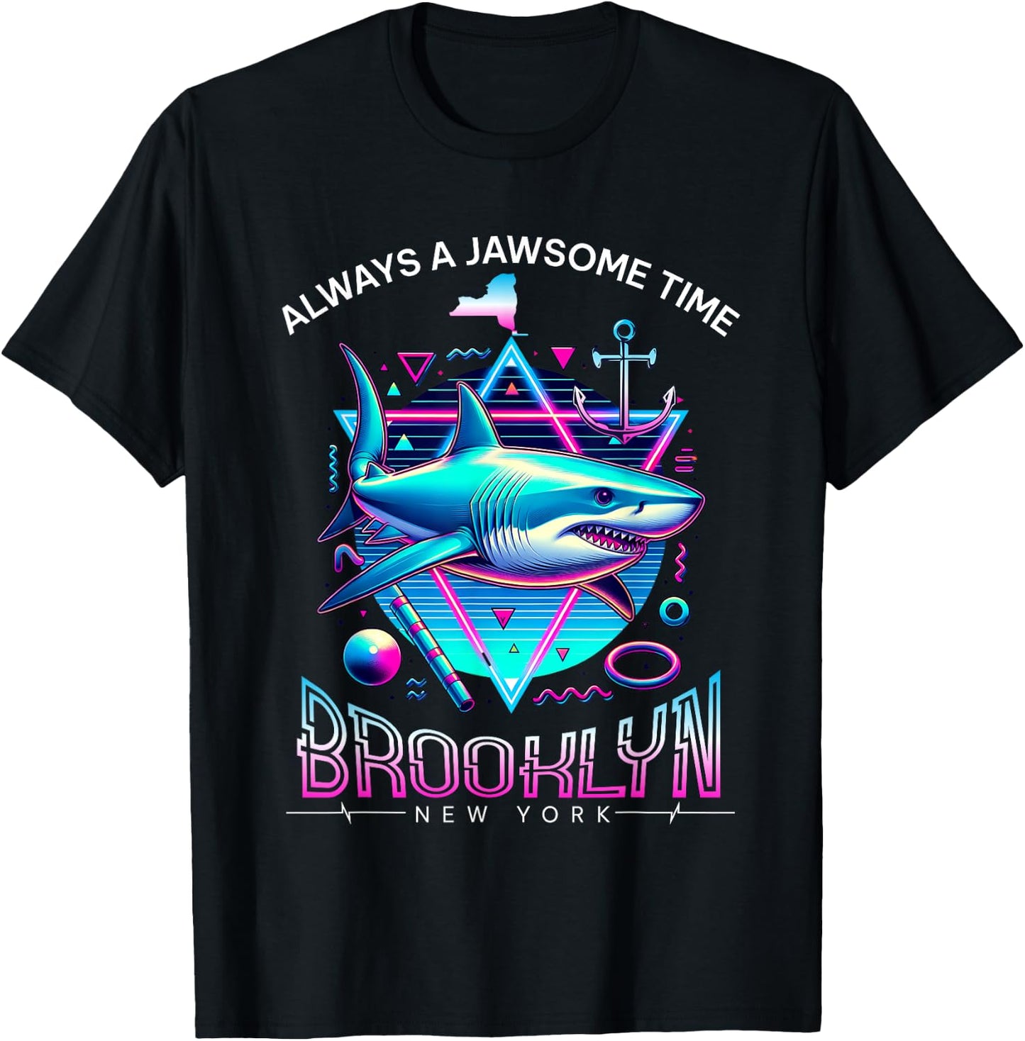 Brooklyn NY Shark Retro 80s Funny Souvenir T-Shirt - T-Shirt | Black