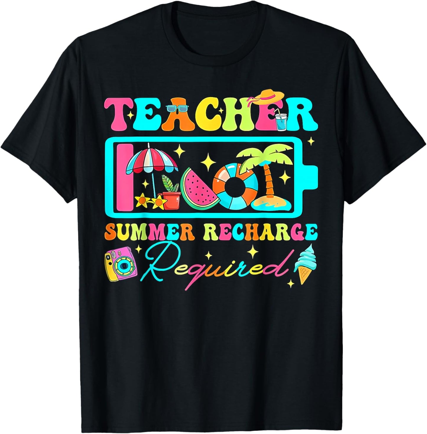 Teacher Summer Recharge Required Tropical Beach Vacation T-Shirt - T-Shirt | Black
