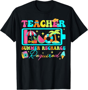 Teacher Summer Recharge Required Tropical Beach Vacation T-Shirt - T-Shirt | Black