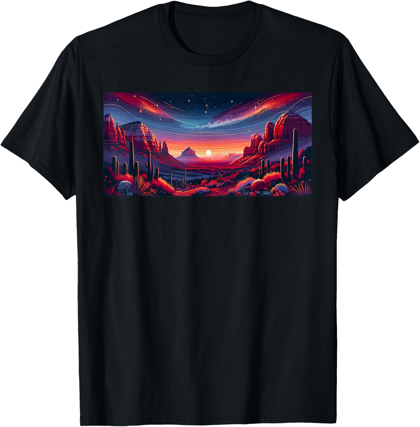 Sedona Arizona Hiking Desert Mountain Cactus Sedona Night T-Shirt - T-Shirt | Black