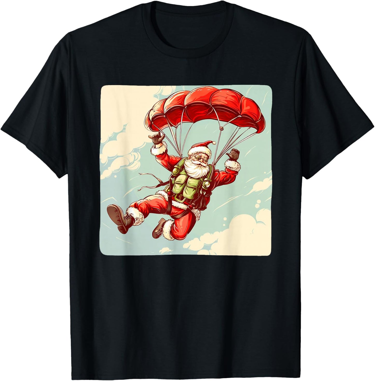 Funny Parachute Santa Costume for Festive Season T-Shirt - T-Shirt | Black