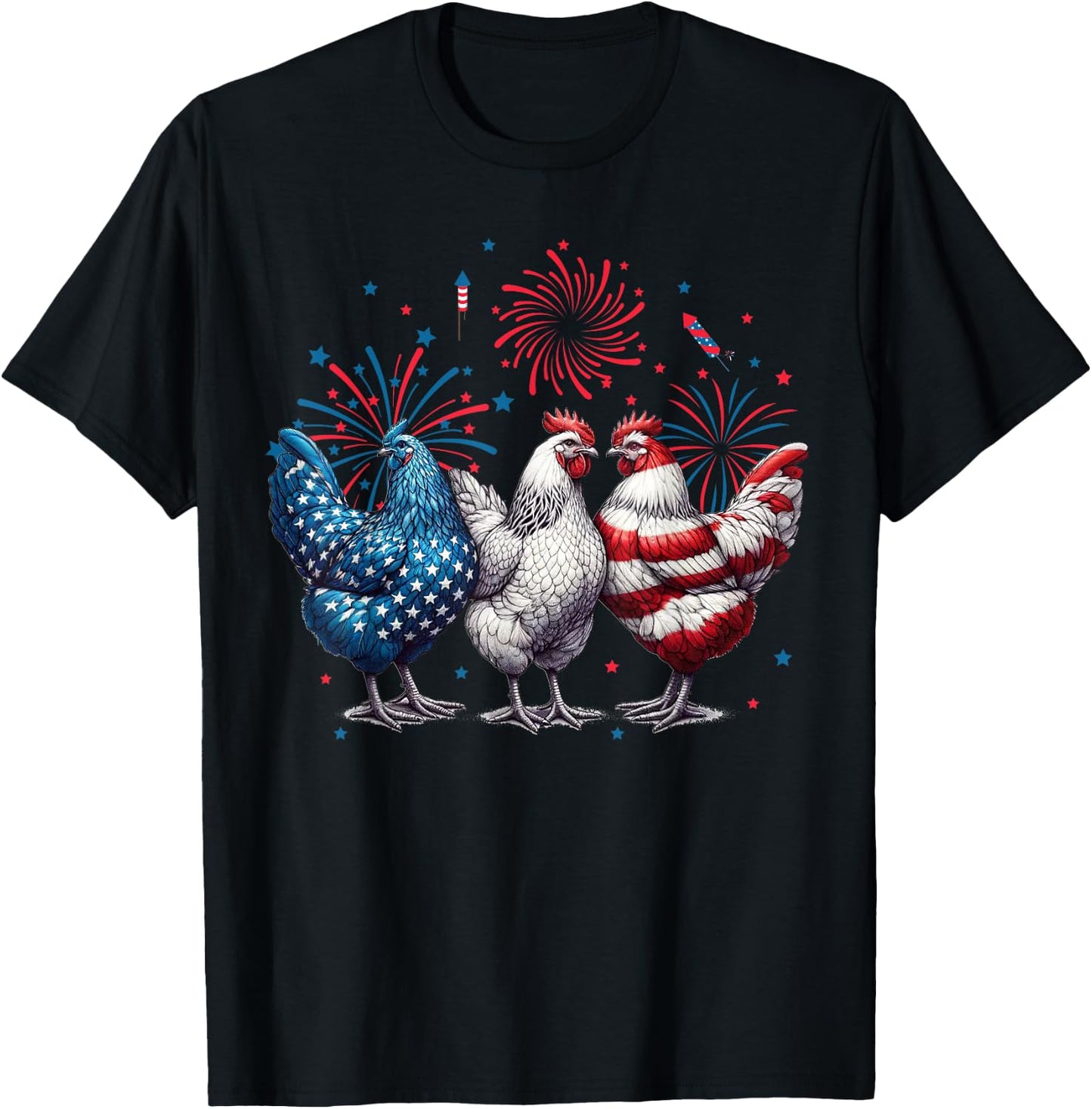 Chicken Red White Blue Patriotic Rooster 4th of July Men Boy T-Shirt - T-Shirt | Black
