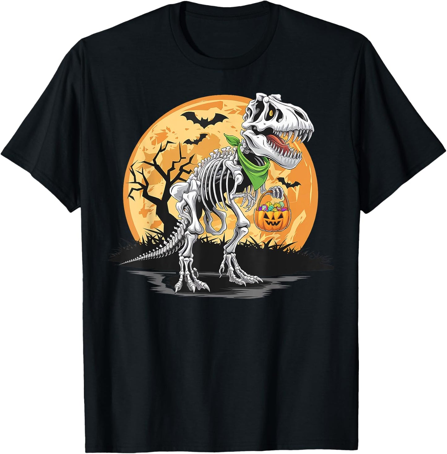 Halloween T rex Dinosaur Mummy Pumpkin For Boys Men Women T-Shirt - T-Shirt | Black