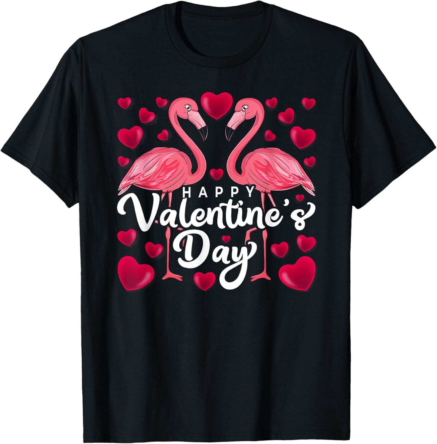 Happy Valentine's Day Flamingo Lover Valentine's Day Couples T-Shirt - T-Shirt | Black