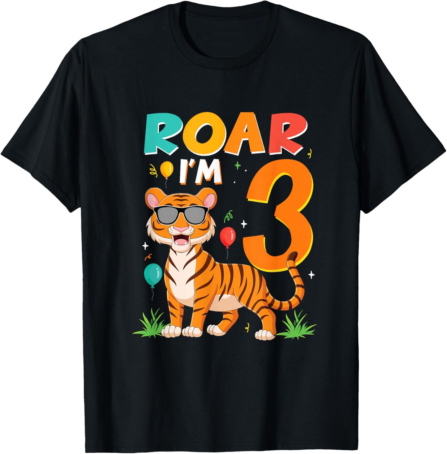 3rd Birthday ROAR I'M 3 Year Old Tiger Safari Jungle T-Shirt - T-Shirt | Black