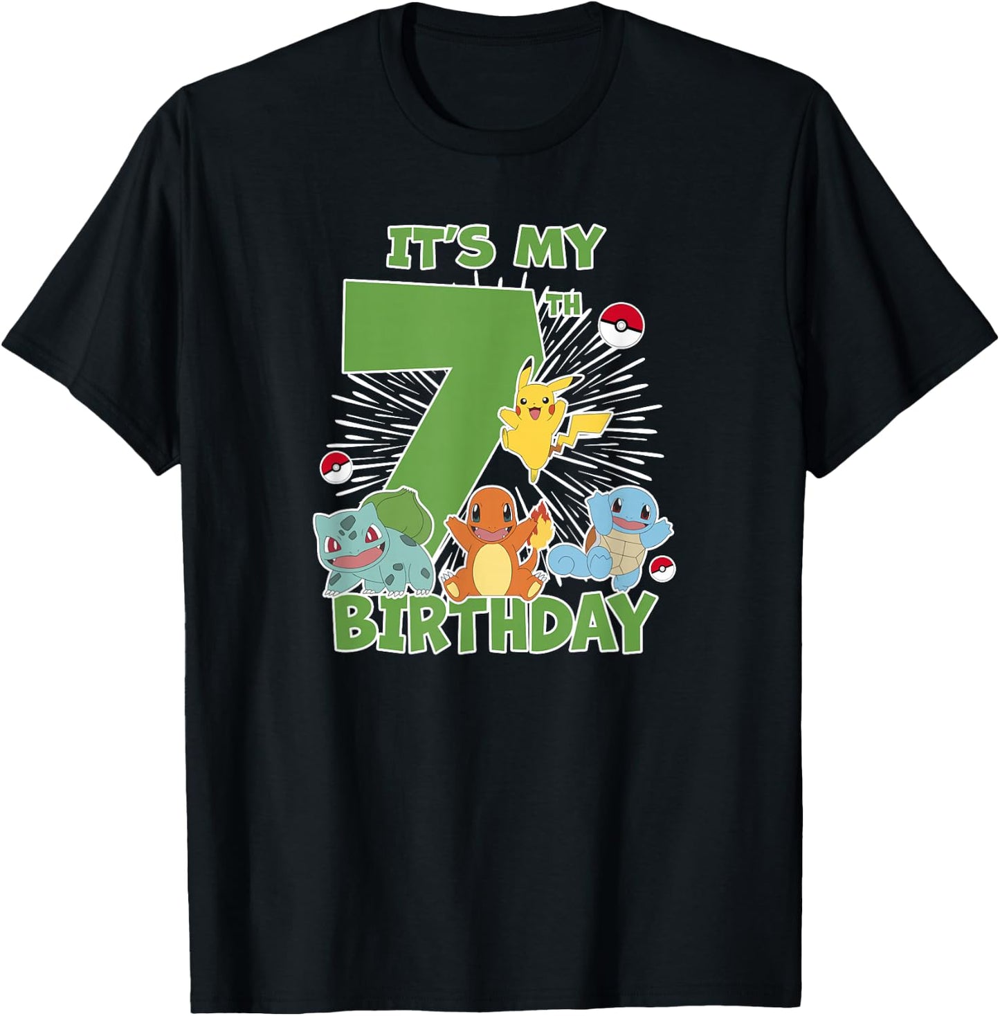 Pokémon It's My 7th Birthday Kanto Starters Celebration T-Shirt - T-Shirt | Black