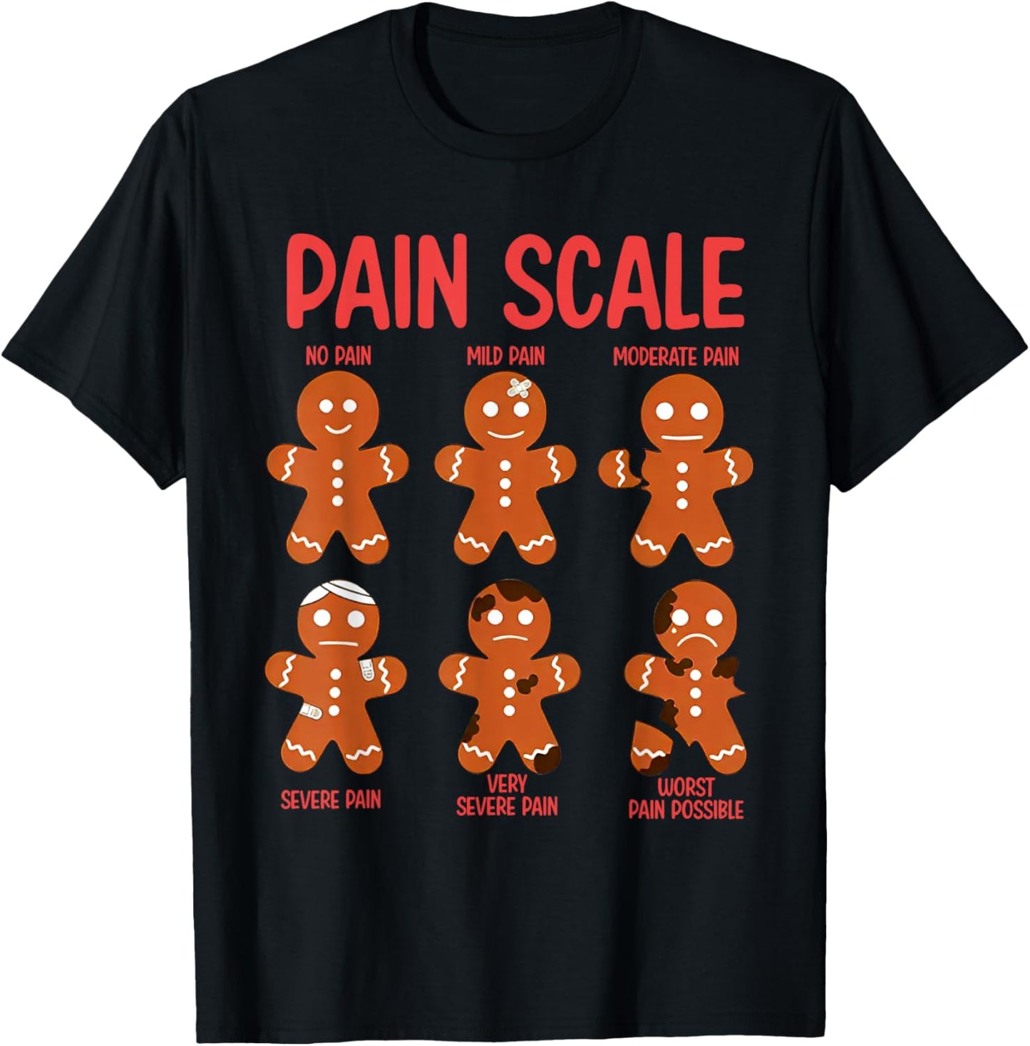 Funny Gingerbread Pain Scale Christmas Nurse T-Shirt - T-Shirt | Black