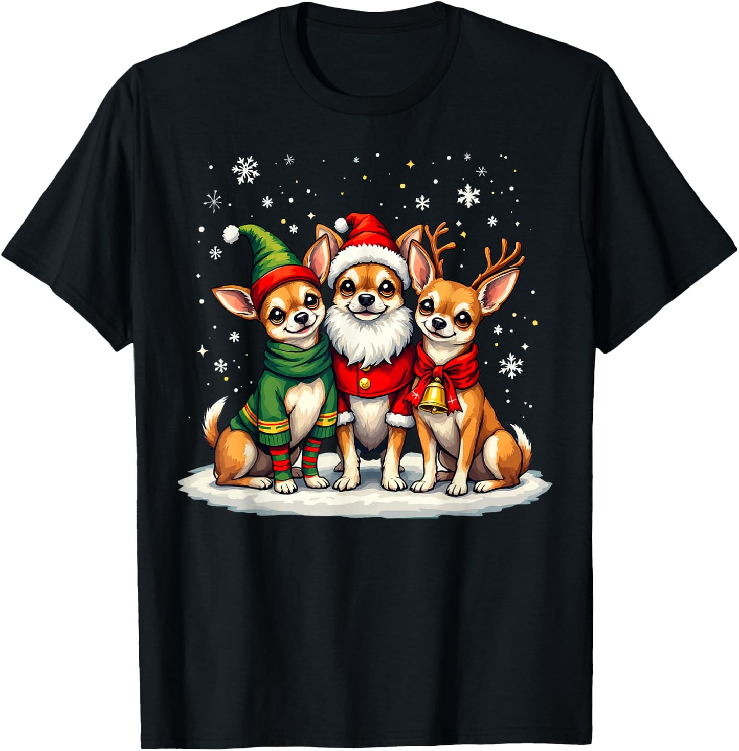 Chihuahua Christmas Dogs Funny Santa Reindeer Elf Holiday T-Shirt - T-Shirt | Black