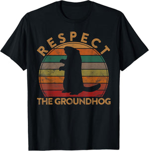 Respect The Ground Hog Sunset Gift Silhouette Groundhog Day T-Shirt - T-Shirt | Black