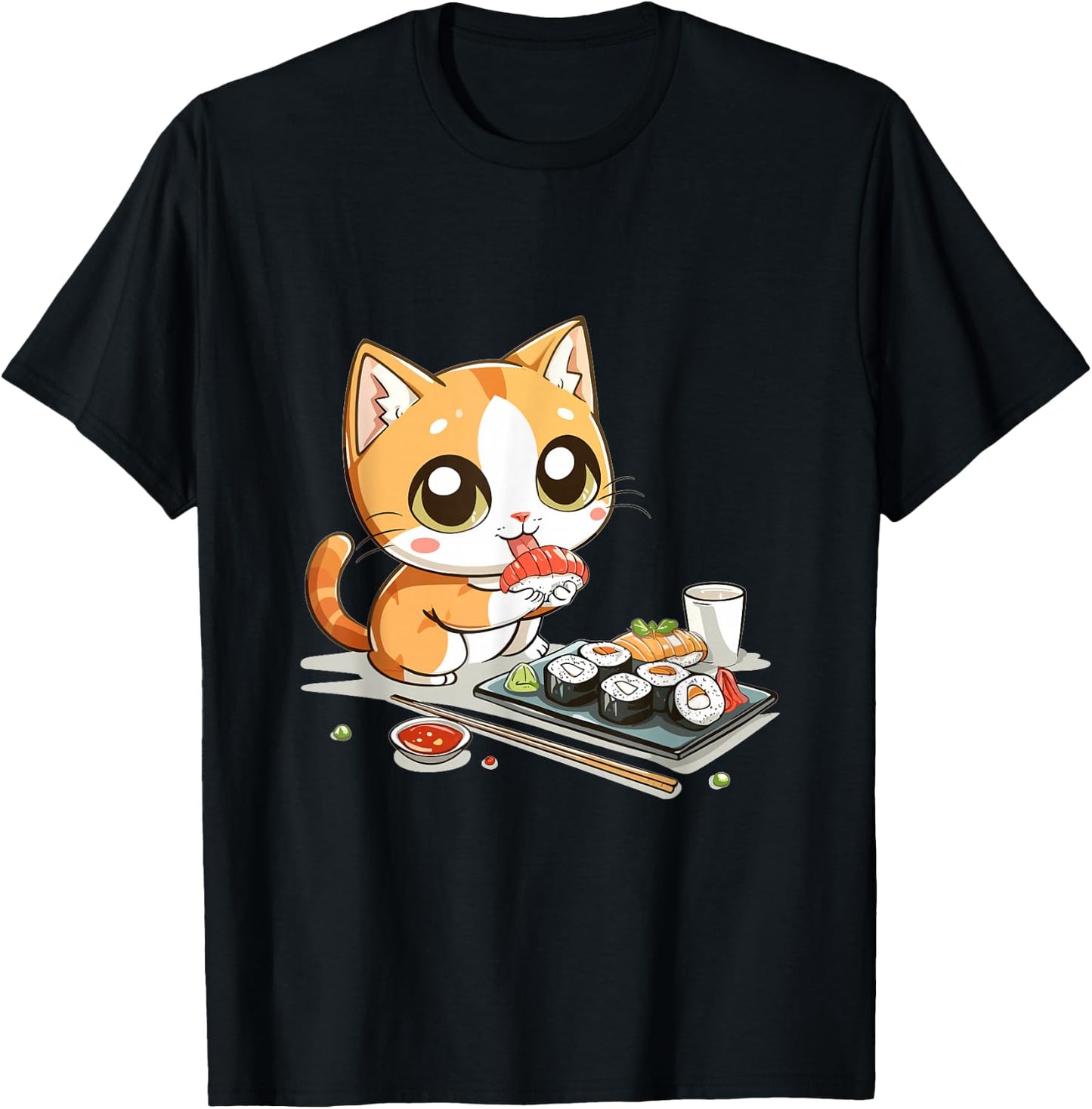Cats and Sushi Japanese Food Kitten Kawaii Anime T-Shirt - T-Shirt | Black