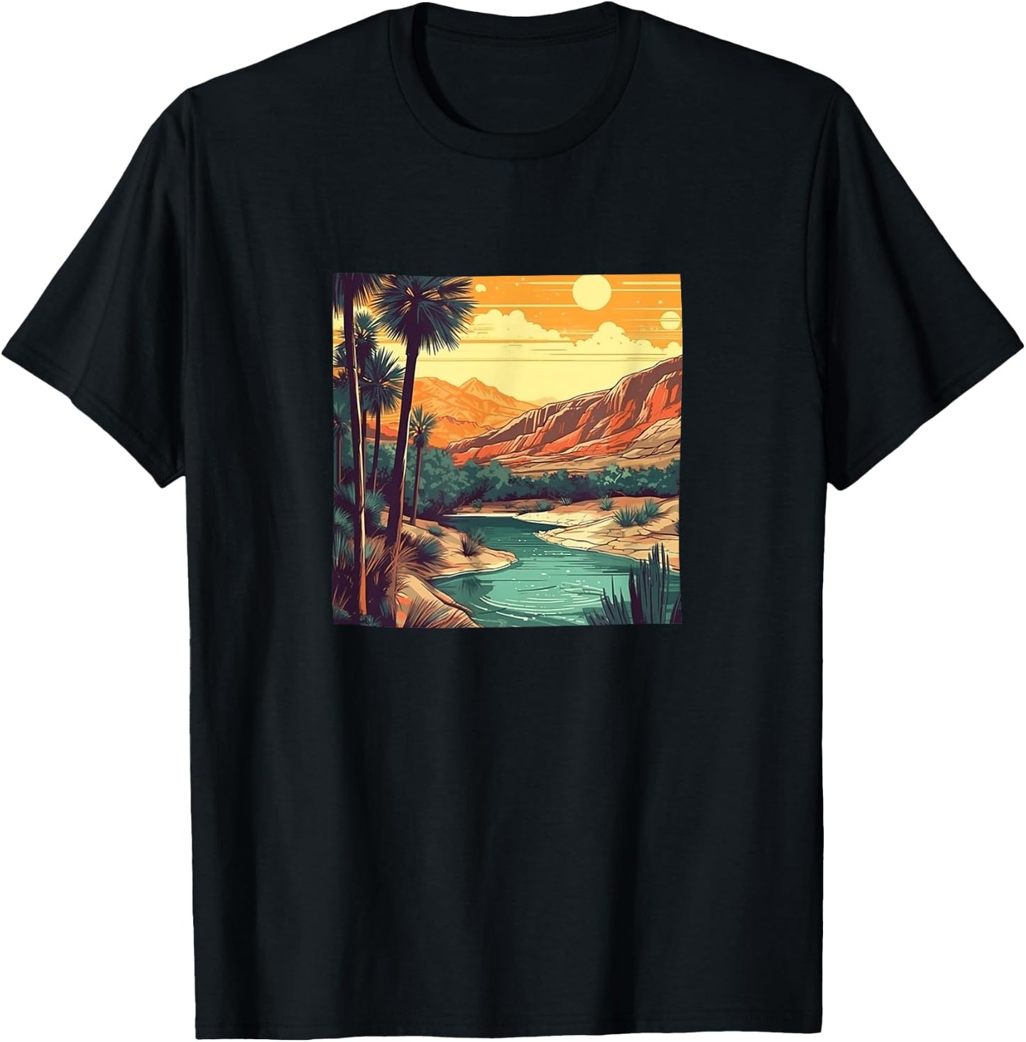 Desert Oasis Vintage Landscape Graphic T-Shirt - T-Shirt | Black