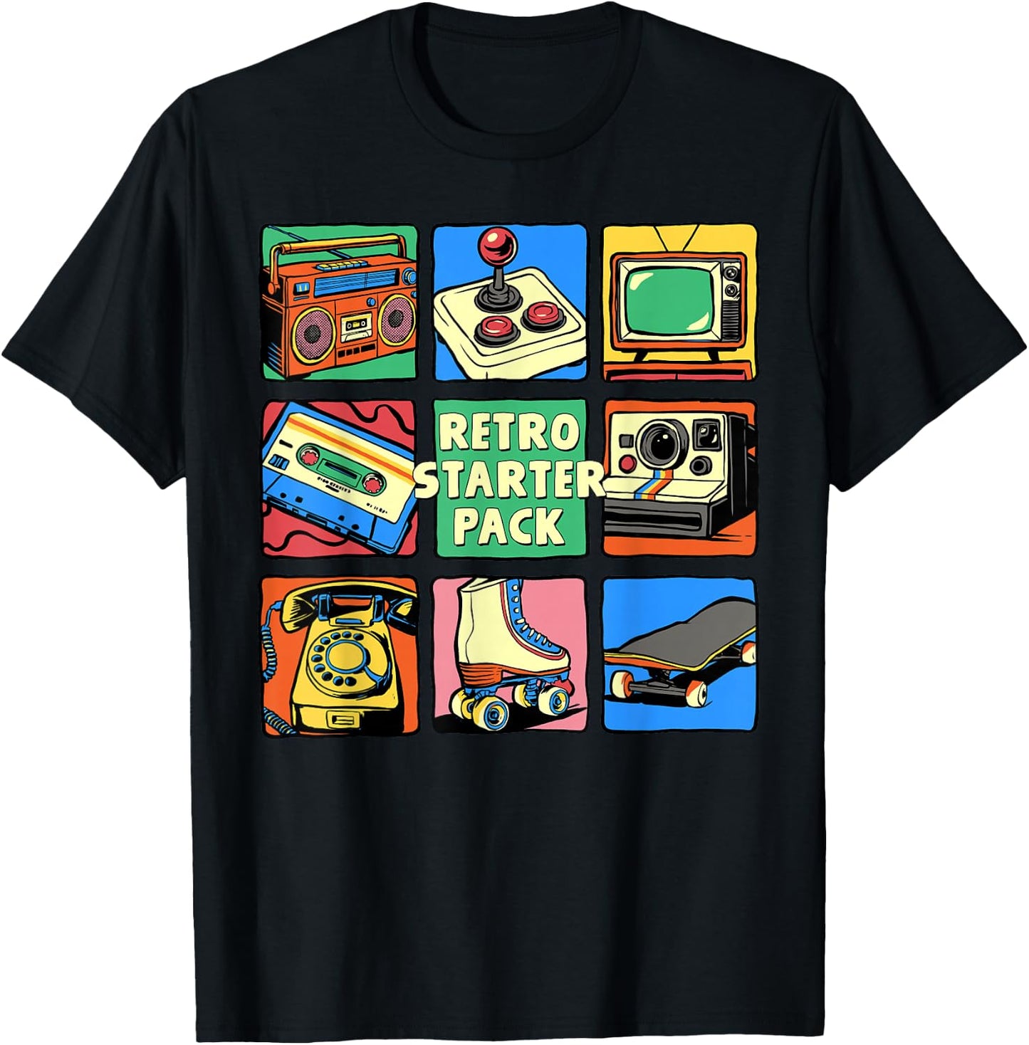 Retro Starter Pack 80s 90s Vintage Nostalgia Cassette Tape T-Shirt - T-Shirt | Black