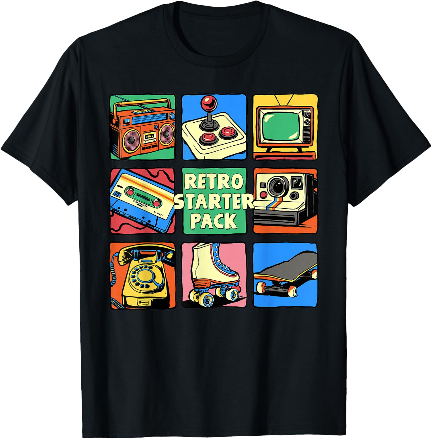 Retro Starter Pack 80s 90s Vintage Nostalgia Cassette Tape T-Shirt - T-Shirt | Black