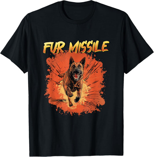 Funny Belgian Malinois Shirt - "fur missile shirt" T-Shirt - T-Shirt | Black