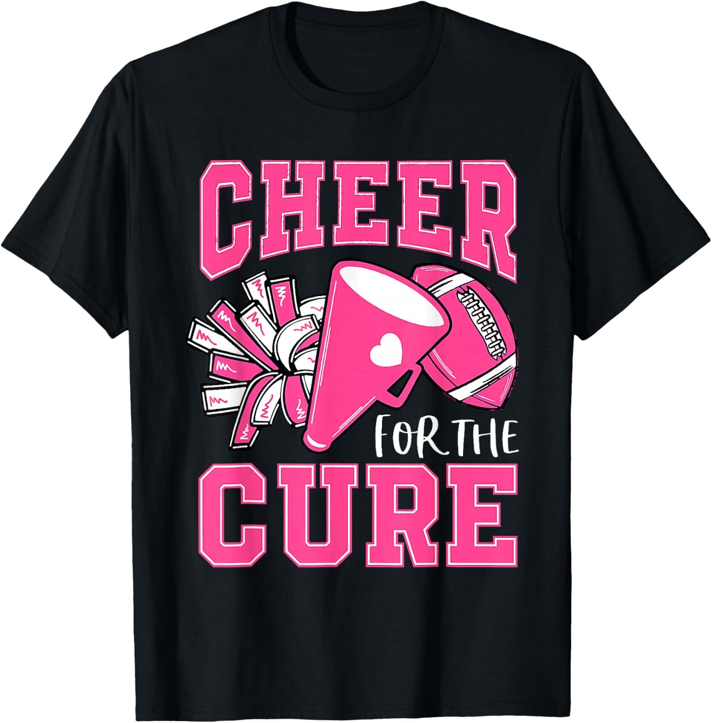 Cheer For Cure Breast Cancer Awareness Cheerleader T-Shirt - T-Shirt | Black