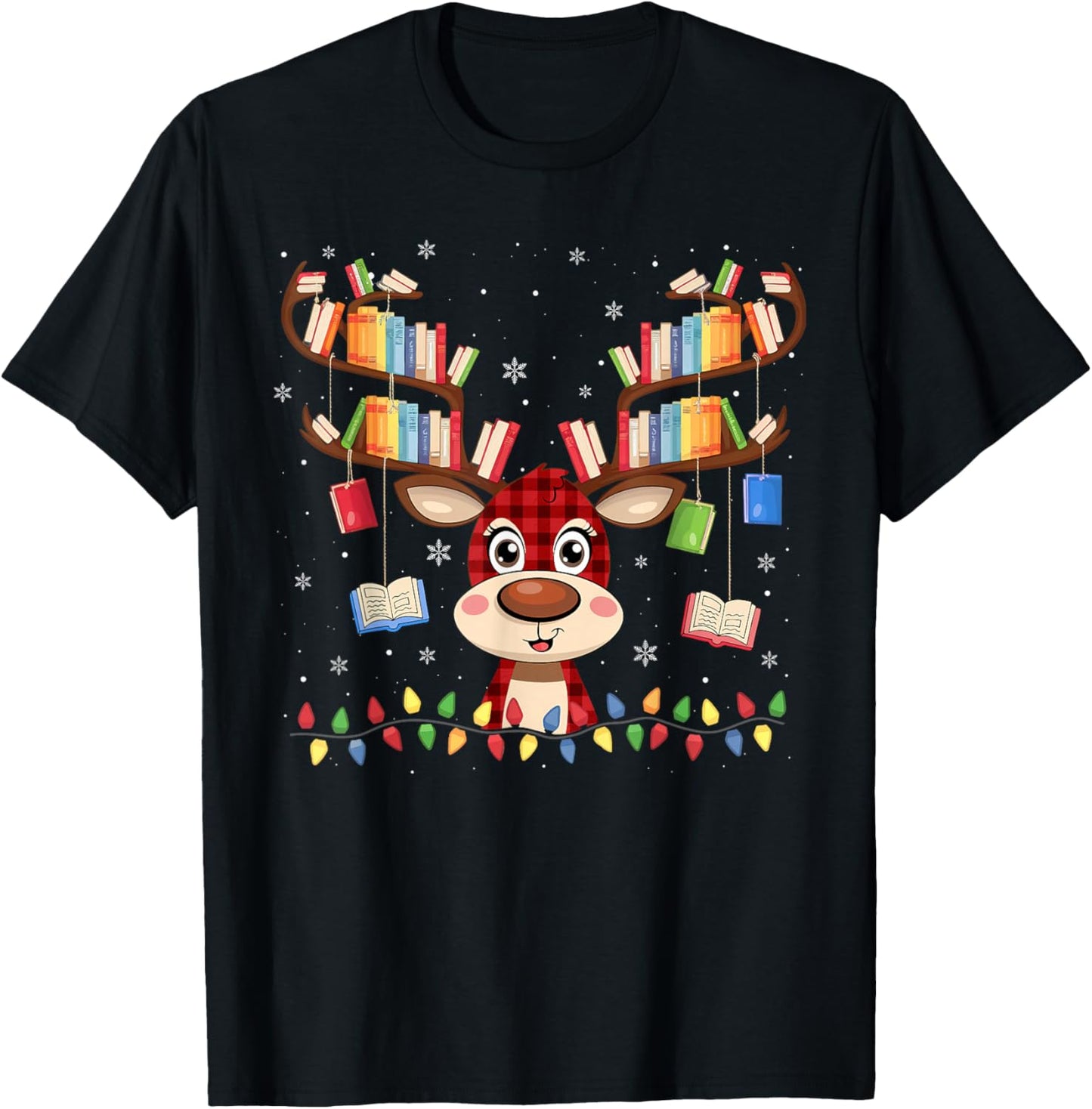 Christmas Librarian Reindeer Matching Book Lover T-Shirt - T-Shirt | Black