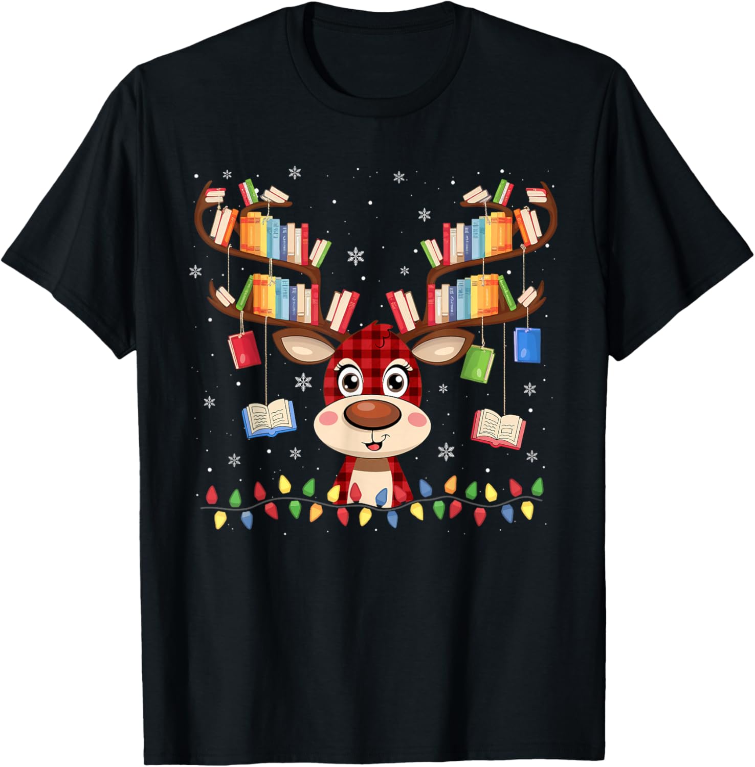 Christmas Librarian Reindeer Matching Book Lover T-Shirt - T-Shirt | Black