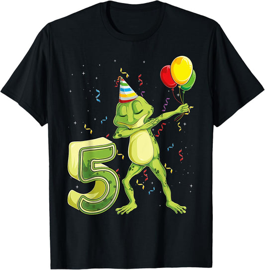 Funny Dab Frog Fifth 5th Birthday Five 5 Years Old Bday Kids T-Shirt - T-Shirt | Black