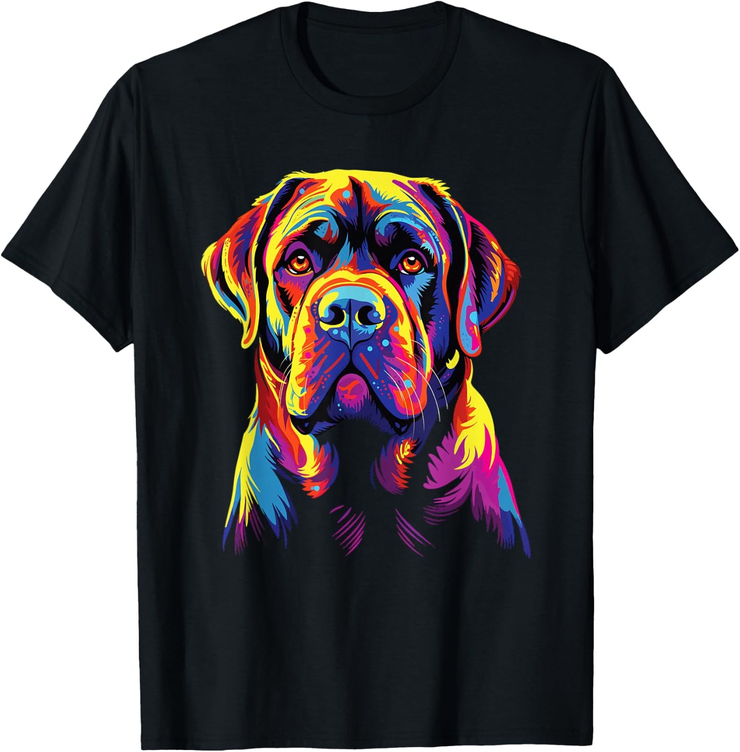 Retro Mastiff Dog -Adult Black Small Watercolor Colorful Mastiff Dog Print T-Shirt - T-Shirt | Black