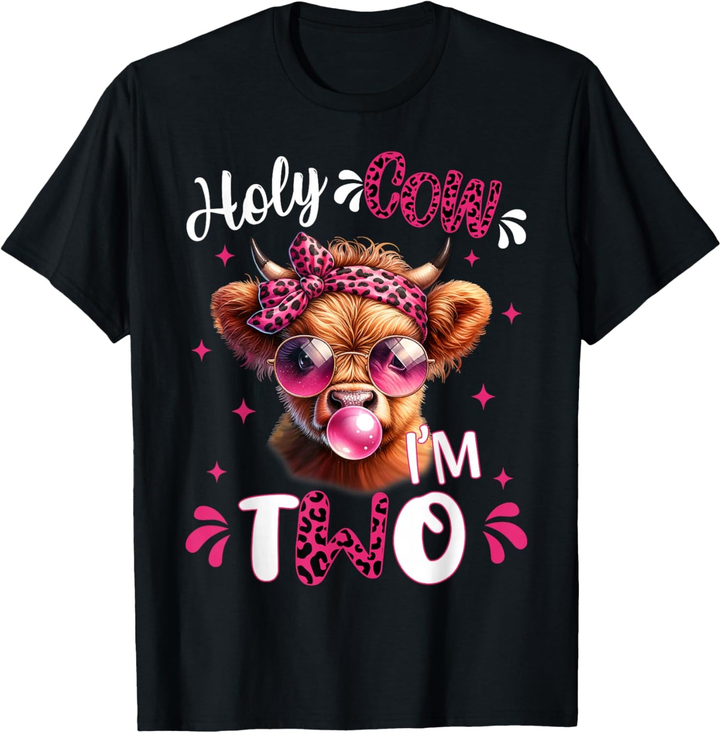 I'm Two Years Old Girl It's My 2nd Birthday Highland Cow T-Shirt - T-Shirt | Black