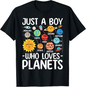 Just A Boy Who Loves Planets Solar Star System Science Space T-Shirt - T-Shirt | Black