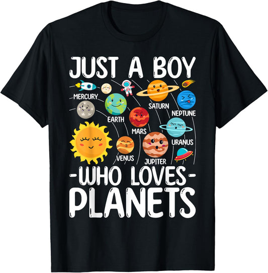 Just A Boy Who Loves Planets Solar Star System Science Space T-Shirt - T-Shirt | Black