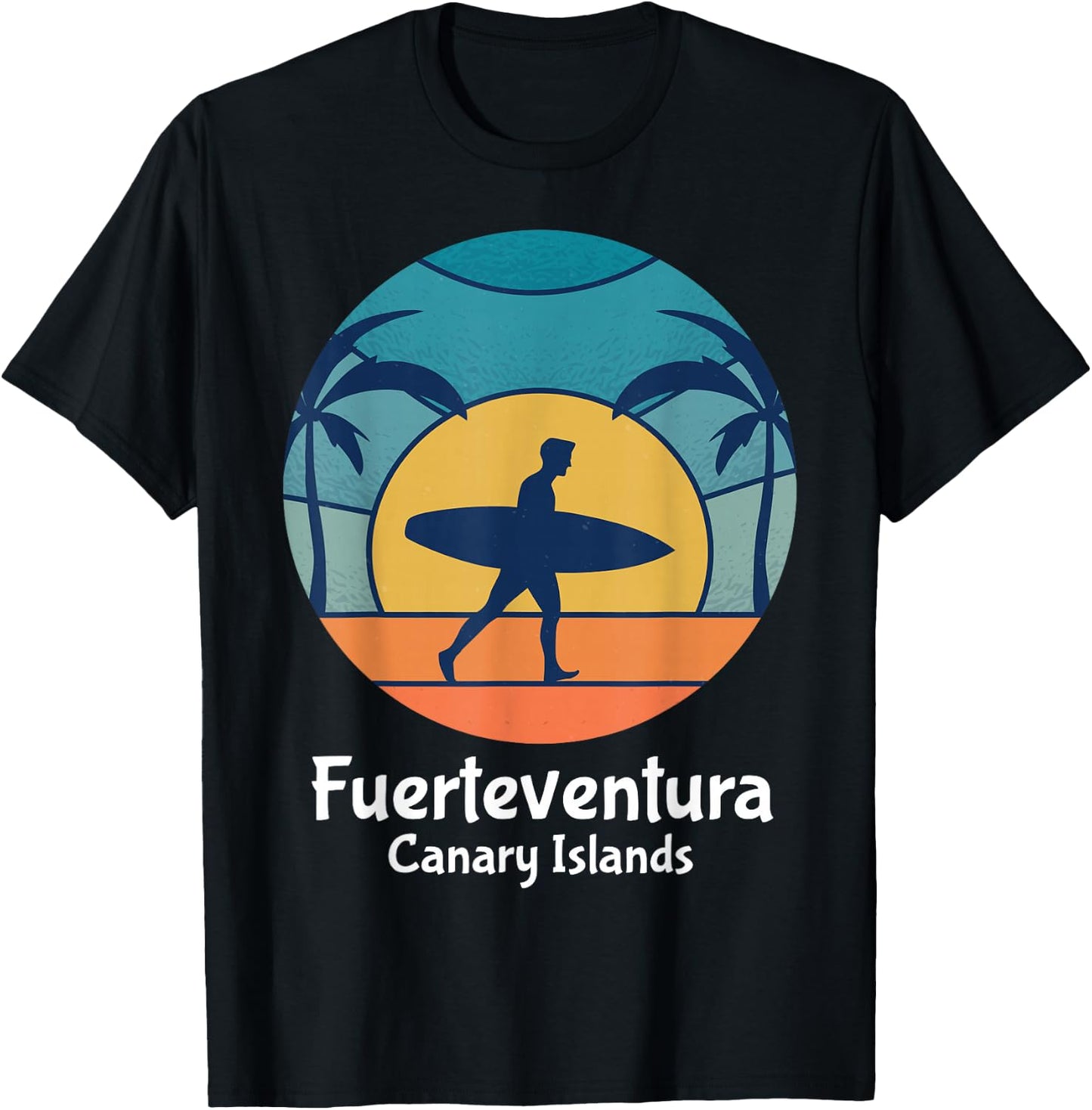 Fuerteventura Canary Islands Surfing Surfer Vintage Sunset T-Shirt - T-Shirt | Black