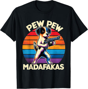Pew Madafakas Pew Guns Funny Dog Retro Vintage , Small, Black T-Shirt - T-Shirt | Black