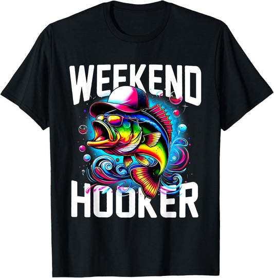 Weekend Hooker Tie Dye Fish Funny Dad Fishing T-Shirt - T-Shirt | Black