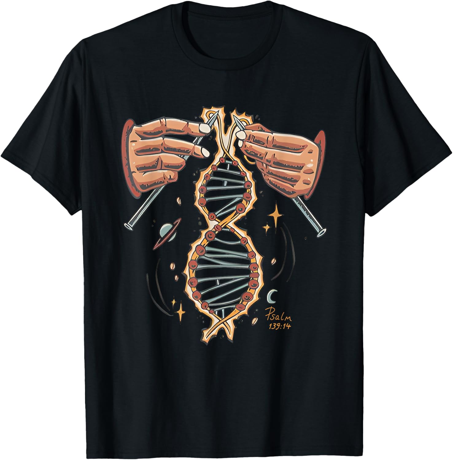 Hands Knitting God Handmade Dna Psalm 139 13 Bible T-Shirt - T-Shirt | Black