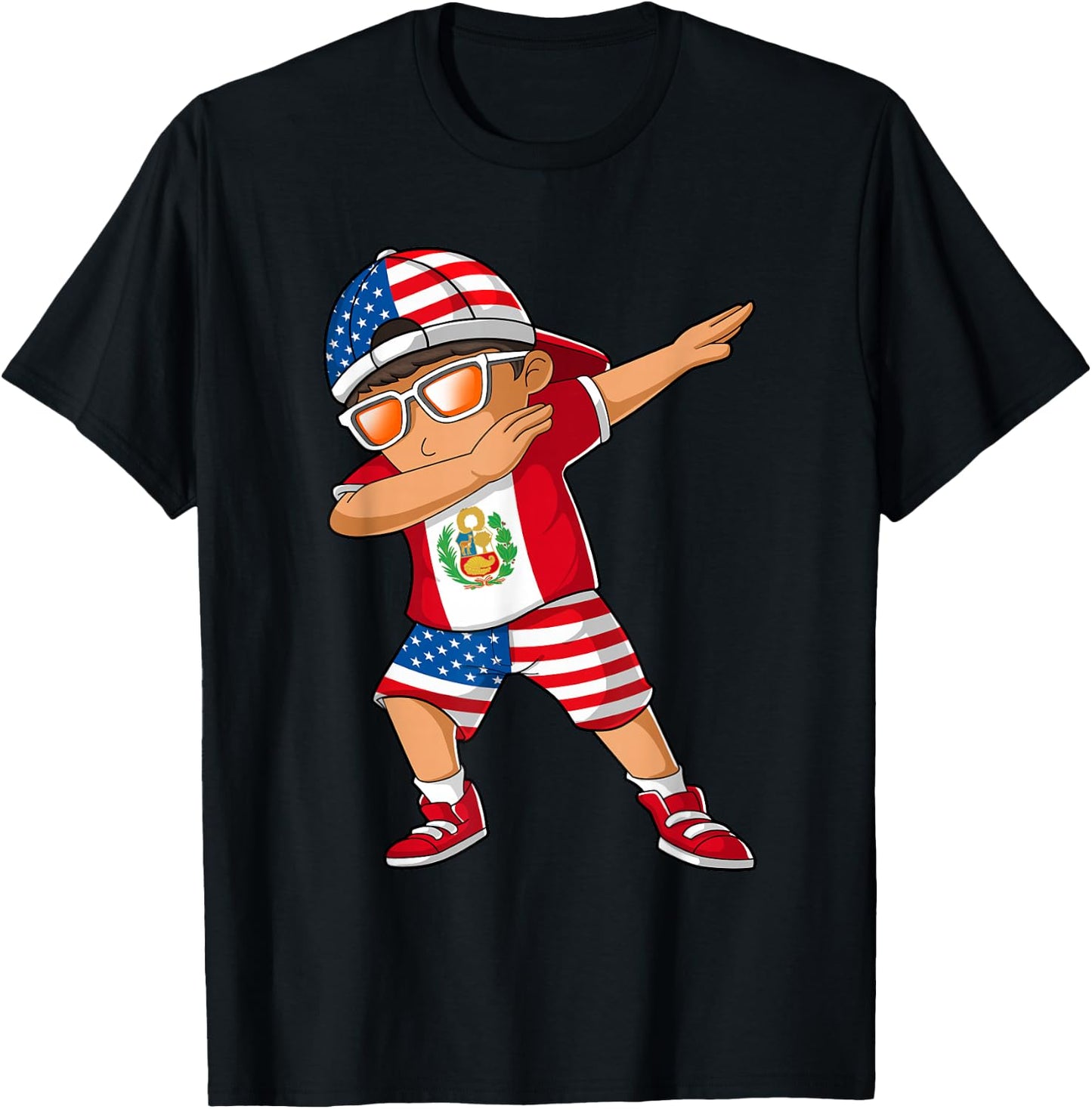 Half American Half Peruvian Boy Kid Peru Flag Patriotic T-Shirt - T-Shirt | Black