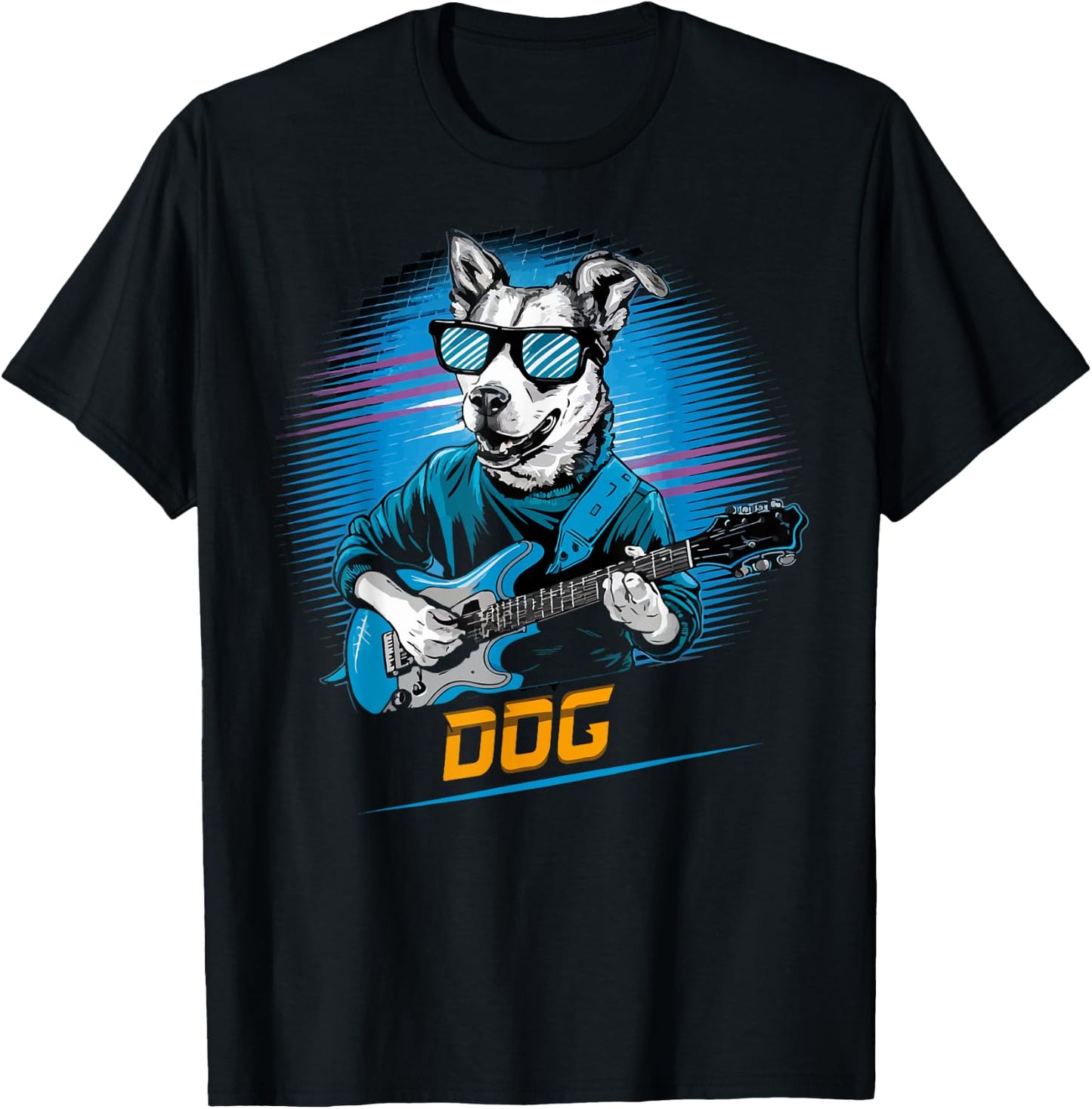 cute Dog Playing Bass Guitar Animal Playing Guitar music Men Women Kids T-Shirt - T-Shirt | Black