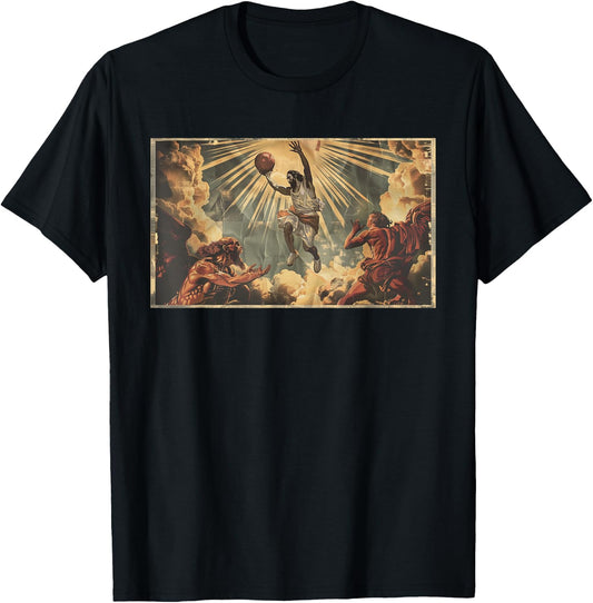 Funny Jesus Dunking Over The Devil Christian T-Shirt - T-Shirt | Black