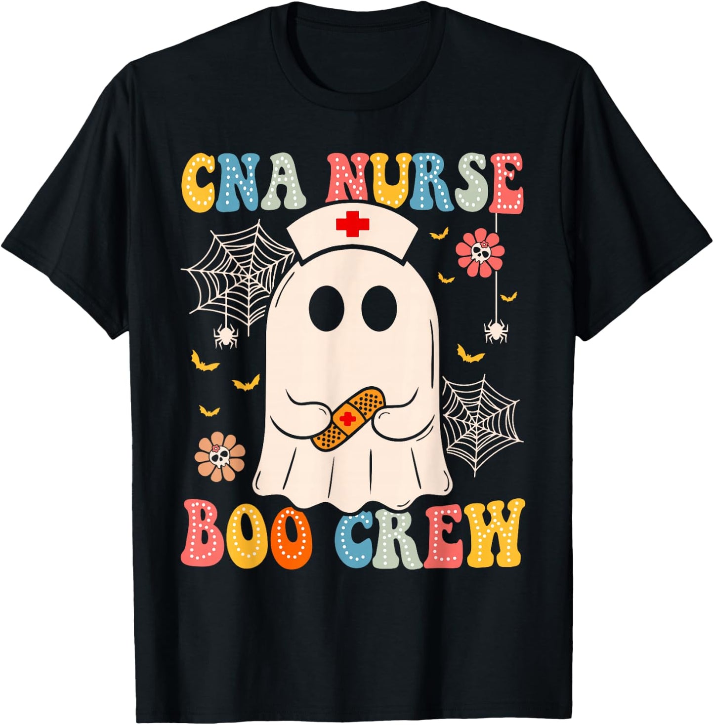 Groovy CNA Nurse Boo Crew Nurse Funny Ghost Halloween Nurse T-Shirt - T-Shirt | Black