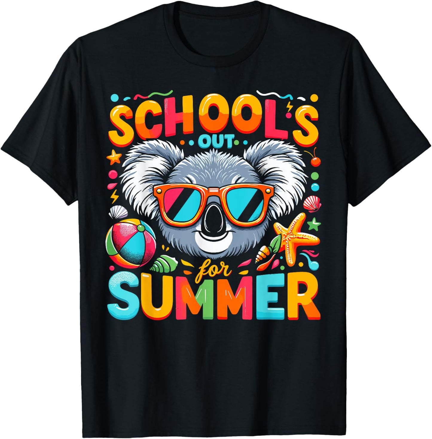 Funny Schools Out For Summer Teacher Kids Girls Boys Koala T-Shirt - T-Shirt | Black