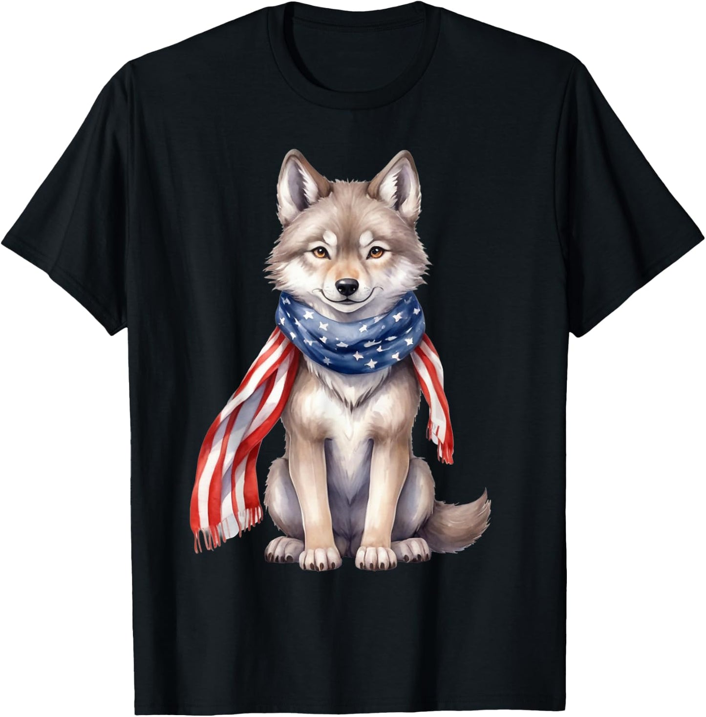Wolf 4th of July American Flag Wolf Animal Patriotic Kids Men T-Shirt - T-Shirt | Black