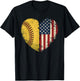Softball Heart American Flag Patriotic Softball Lovers T-Shirt - T-Shirt | Black